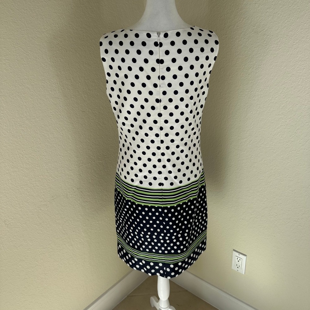 Tahari Arthur‎ S Levine Sheath Dress 6 White Black Polka Dot Colorblock Stripe - Picture 2 of 7